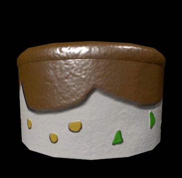 a 3d rendering of a cake with a brown frosting