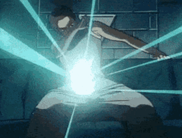 a cartoon character is surrounded by blue light