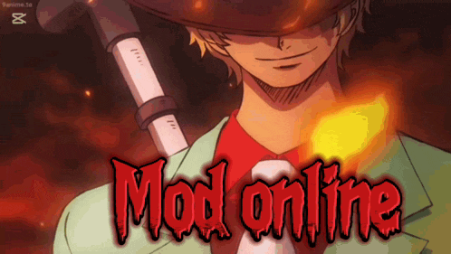 a picture of a man with a sword and the words mod online above him