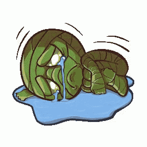 a pixel art drawing of a turtle crying in a puddle of water