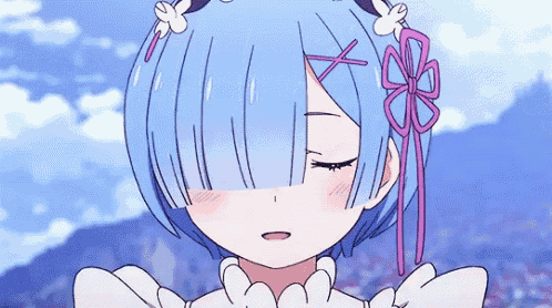 a close up of a anime girl with blue hair and a flower in her hair