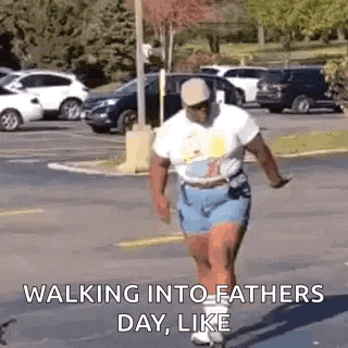 a woman is walking into a parking lot on father 's day .