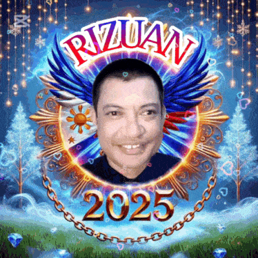 a picture of a man in a circle with the year 2025