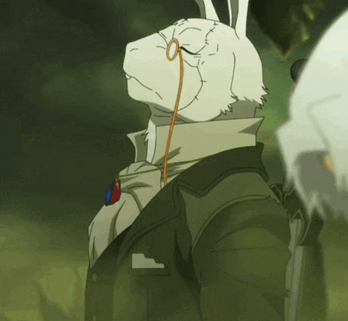 a rabbit with a rope around its neck is wearing a suit