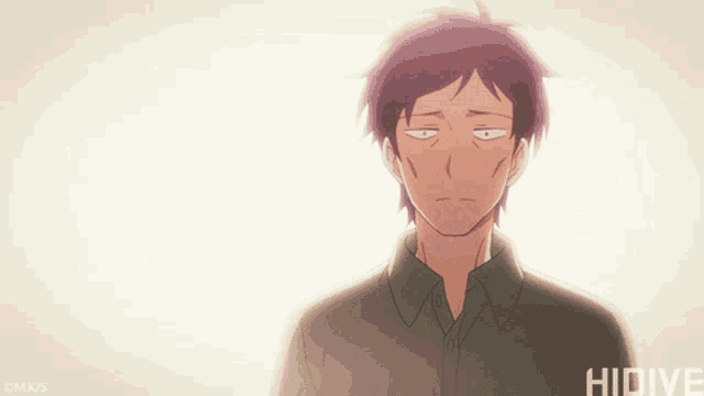 a cartoon of a man with the word hidive on the bottom left