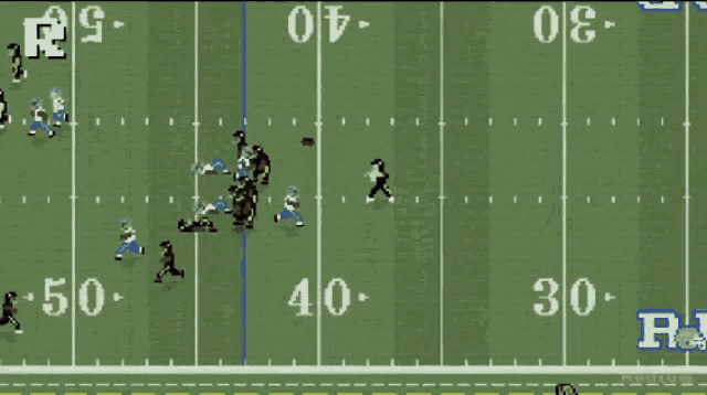 a football game is being played on a screen with the number 30 on it