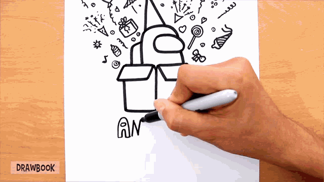 a person is drawing among us with a marker