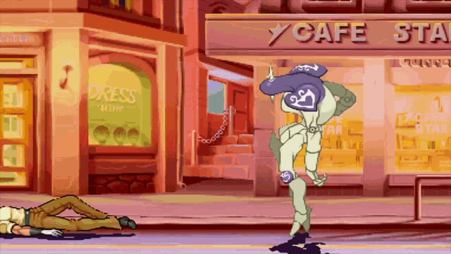 a cartoon character is standing in front of a store called cafe star