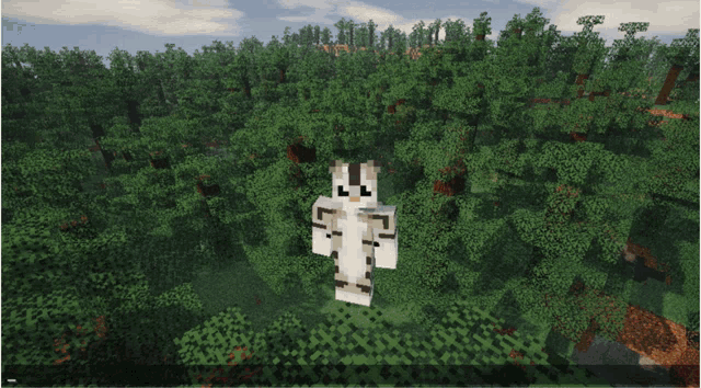 a minecraft character is standing in the middle of a lush green forest