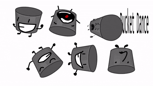 a set of buckets with faces and the words bucket dance below them
