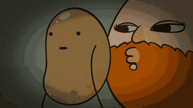 a cartoon of a potato and a man with a beard looking at each other