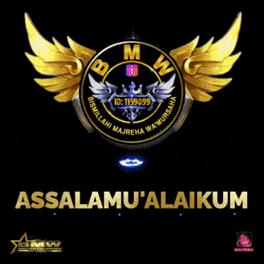 a bmw logo with the words assalamu ' alaikum on the bottom