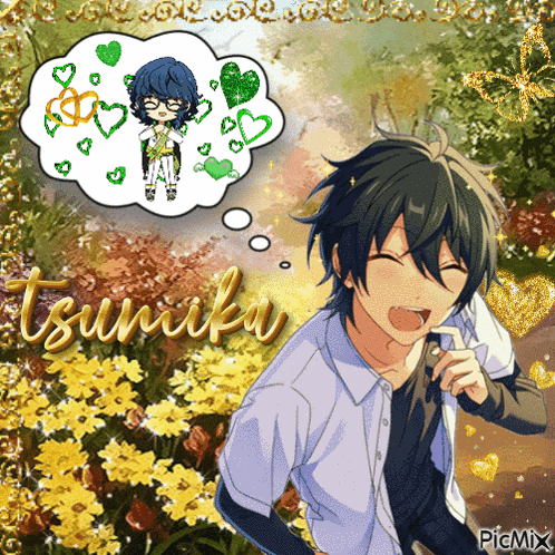 a picture of a boy with a thought bubble that says tsukika
