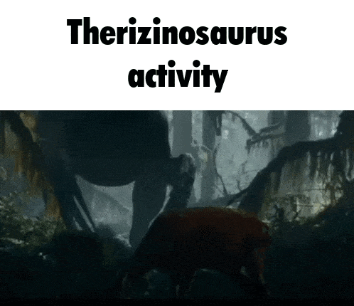 a picture of a therizinosaurus activity with a picture of a deer in the background