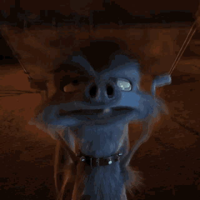 a close up of a cartoon character with a collar that looks like a pig