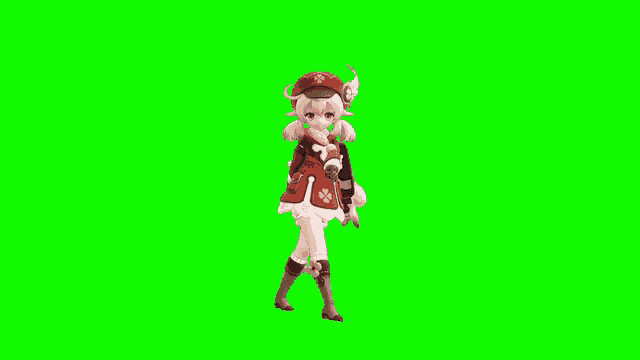 a girl in a red and white outfit is dancing on a green screen .