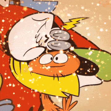 a cartoon character has a lightning bolt on his hat