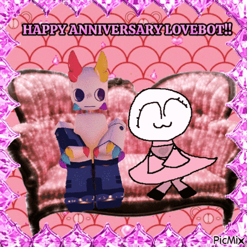 a happy anniversary lovebot greeting card with a couple of cartoon characters