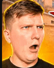 a close up of a man 's face with his mouth open and a yellow background .