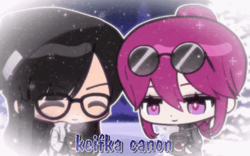 a cartoon drawing of two girls with the name keifka canon
