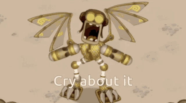 a cartoon character with wings and the words cry about it below it