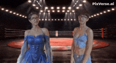 two women are standing in a boxing ring with pixverse.ai written on the bottom