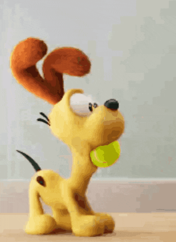 a cartoon dog playing with a tennis ball