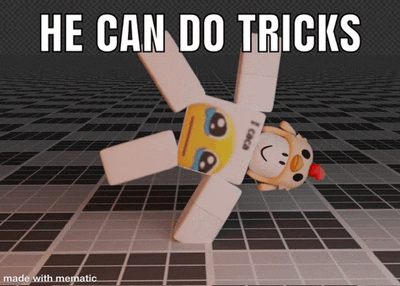 a cartoon character is doing a handstand with the words he can do tricks below it