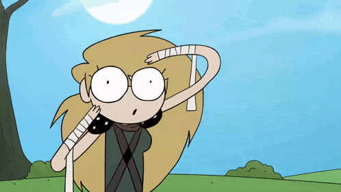 a cartoon character with a bandage on her head looks surprised