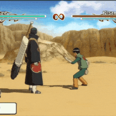 a video game is being played between two characters named kisame and eee