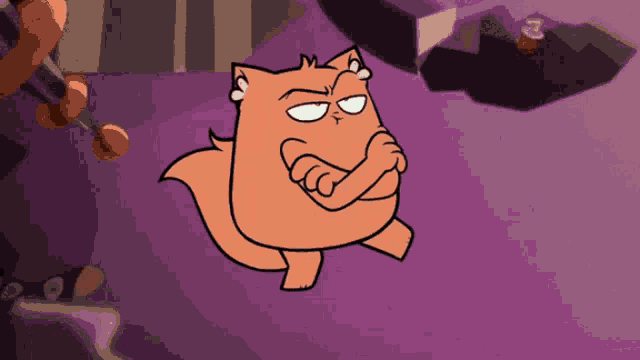 a cartoon cat is standing with his arms crossed