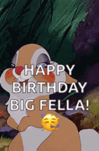 a cartoon bunny says happy birthday big fella .
