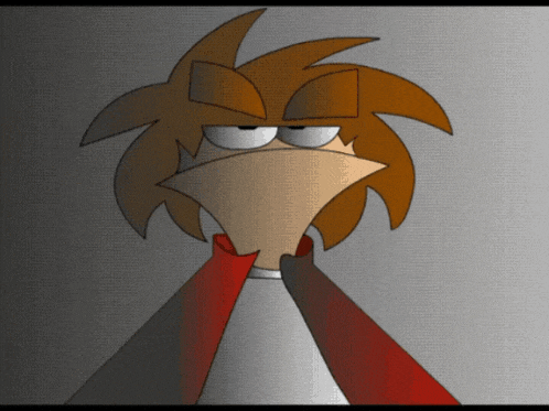 a cartoon drawing of a man with a red cape around his neck