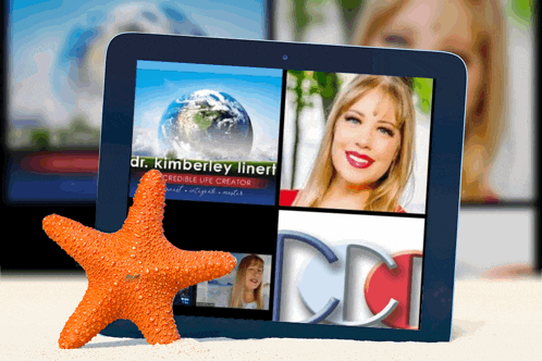 a starfish sits next to a tablet that says dr. kimberley linert on it