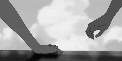 a black and white drawing of two hands reaching out to each other .