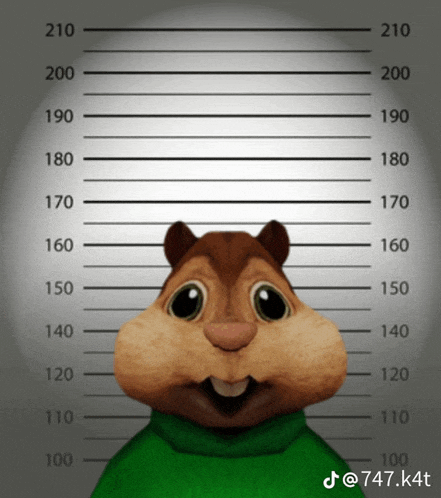 a chipmunk is standing in front of a police lineup with the number 210 at the top
