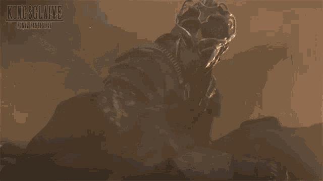 a poster for king'sglaive final fantasy shows a man wearing a mask