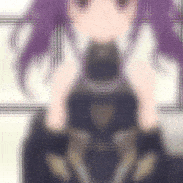a blurry picture of a girl with purple hair and a black dress