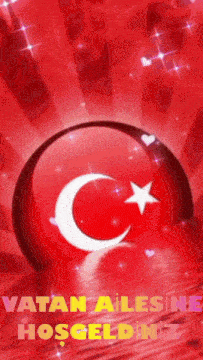 a red background with a crescent moon and a star and the words vatan ailesine hogeldiniz