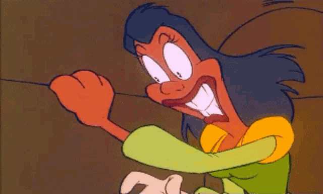 a cartoon character with a surprised look on his face is holding a hand out .