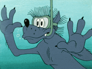a cartoon wolf wearing a diving mask and goggles