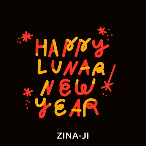 a black background with yellow and red text that says happy lunar new year