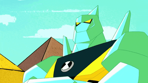 a cartoon character with a pyramid in the background is holding a phone