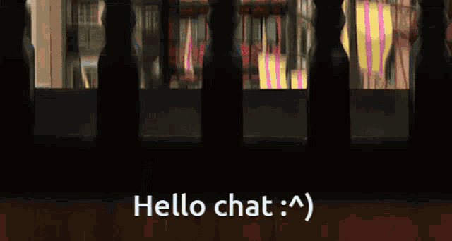 a blurred image of a balcony with the words hello chat on it