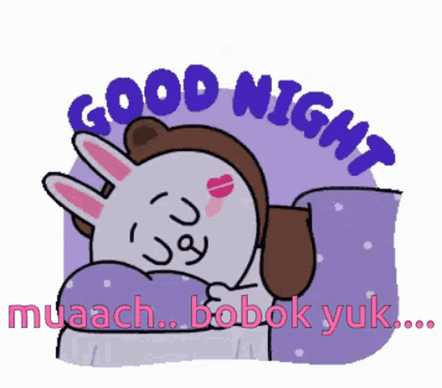 a cartoon of a rabbit kissing another rabbit with the words good night written around it
