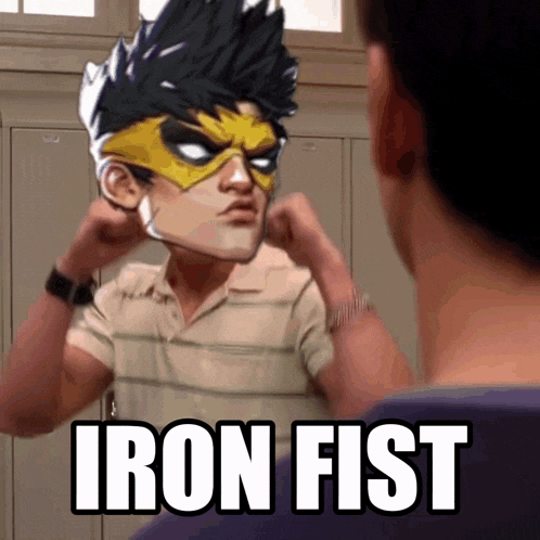a picture of a man with a mask and the words iron fist written on it