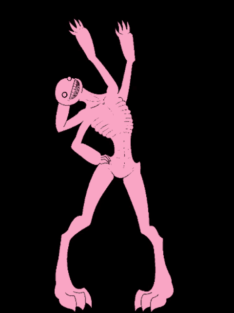 a cartoon drawing of a pink monster with long claws