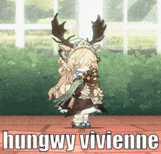 a picture of a girl with antlers and the words hungwy vivienne