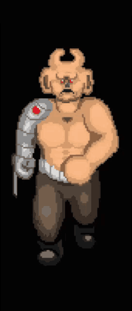 a pixel art drawing of a naked man with a robot arm