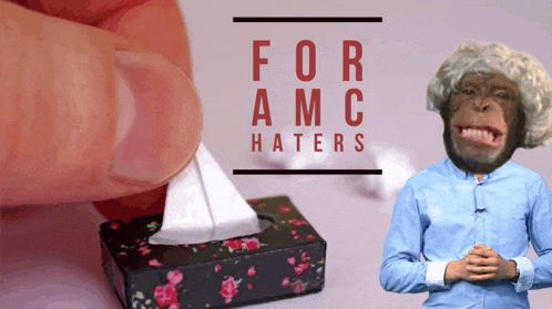 a monkey is holding a box of tissues next to the words for amc haters